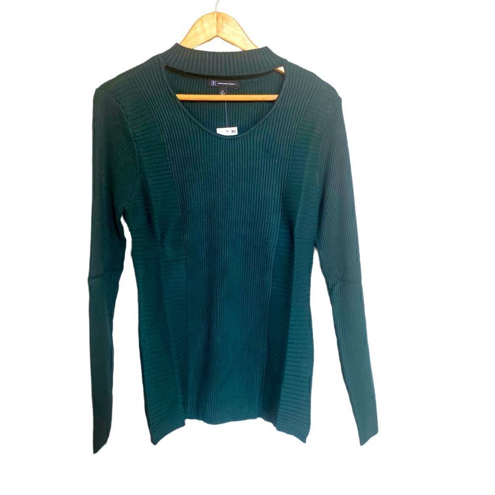 INC International Concepts Green Ribbed Cut Out Sweater NWT